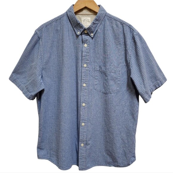 Dubinik Shirt Mens XL Blue Cotton Check Button Down Short Sleeve Pocket Preppy - Picture 1 of 11